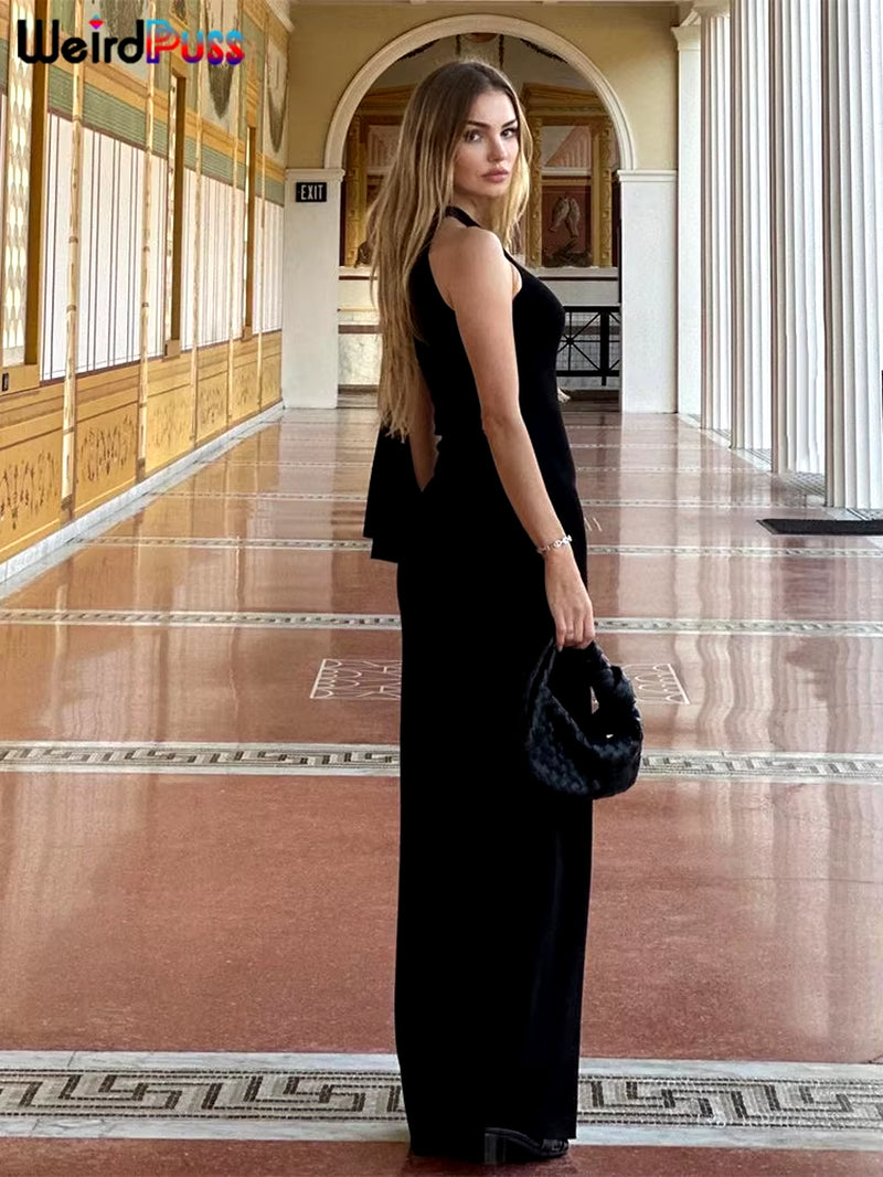Weird Puss One-Shoulder Dress Woman Summer Sexy Solid Elegant Knot Bandage Sleeveless Bodyshape Simple Party Skinny Vestidos