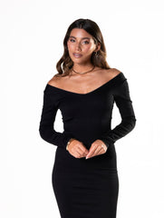 Robe gainante à manches longues à col en V